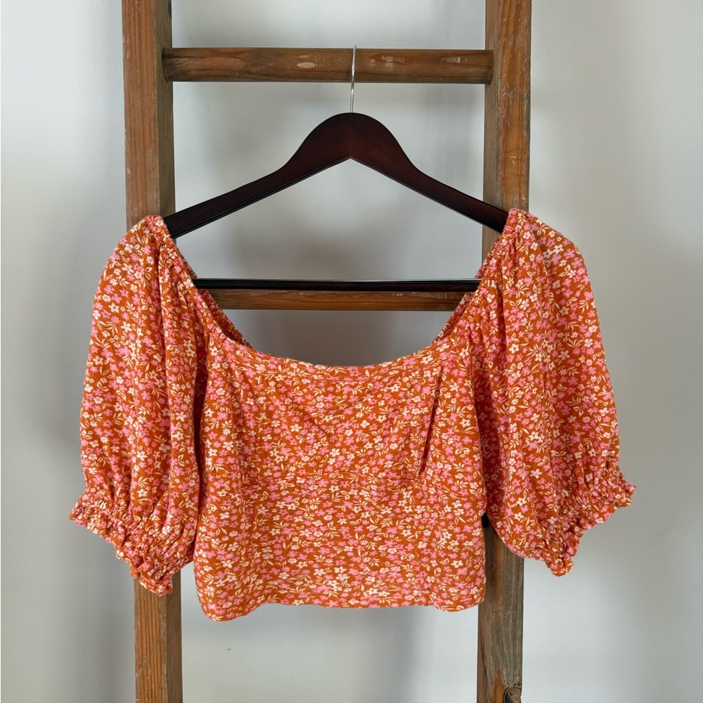 Billabong Women’s Floral Puff‑Sleeve Top – Size M